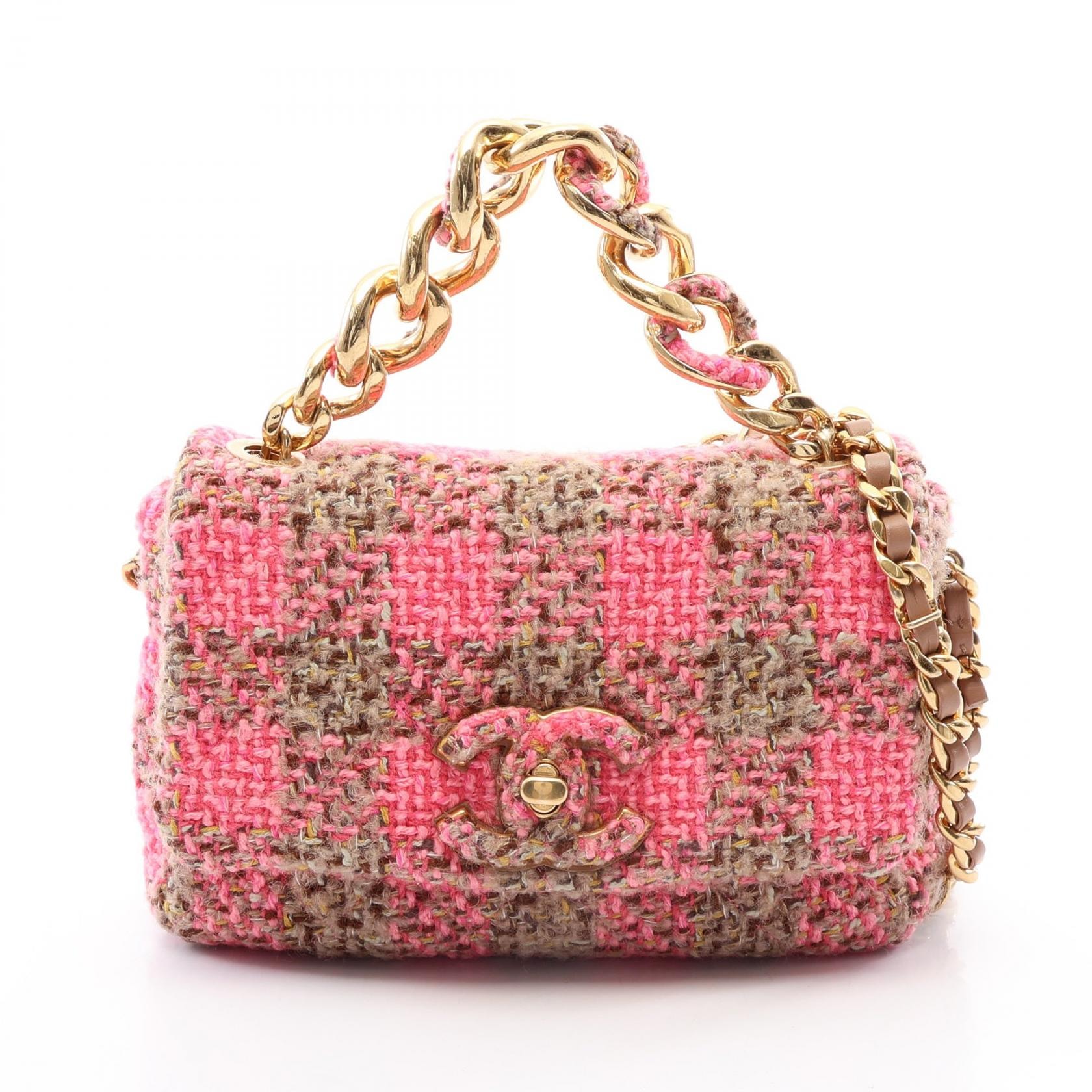シャネル CHANEL ココマーク ターンロック チェック 2WAY ショルダーバッグ バッグ ファブリック レディース ピンク系 / ブラウン系 / マルチカラー 【中古】