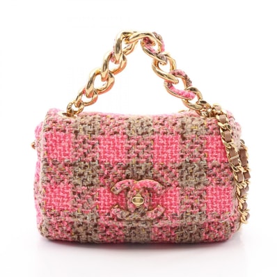 シャネル CHANEL ココマーク ターンロック チェック 2WAY ショルダーバッグ バッグ ファブリック レディース ピンク系 / ブラウン系 / マルチカラー 【中古】