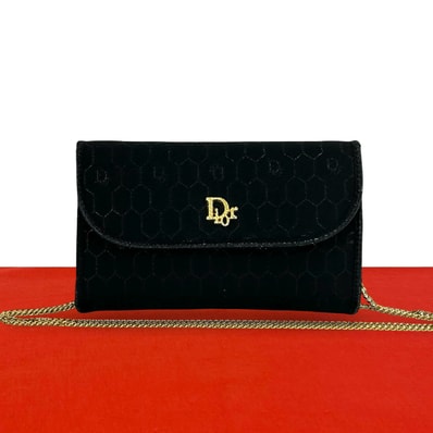 Christian Dior ディオール ロゴ 金具 ハニカム 柄 キャンバス ショルダーバッグ ブラック
149-7