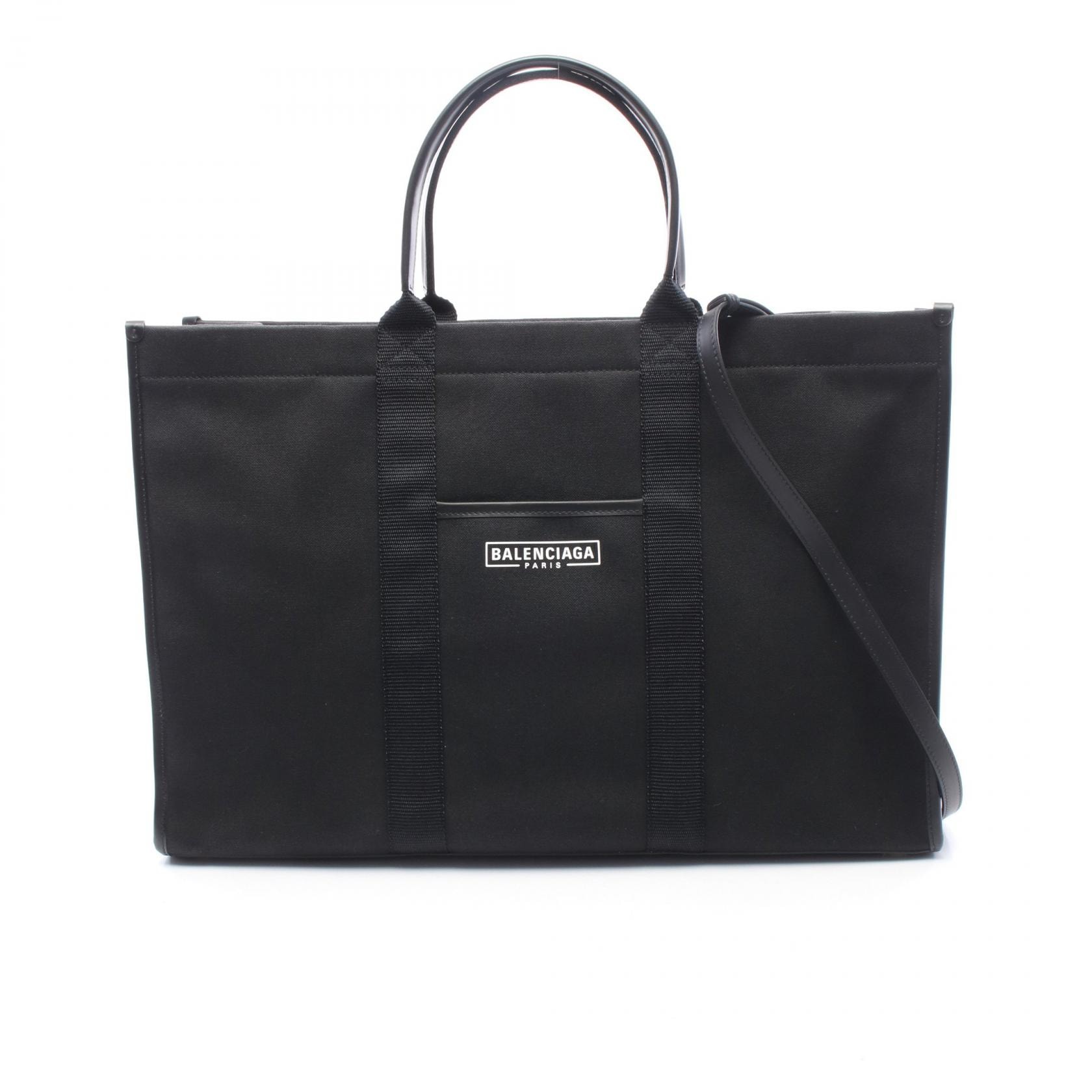 バレンシアガ BALENCIAGA ハードウェア ラージ 2WAY トートバッグ バッグ キャンバス レザー メンズ ブラック系 671403 2HHAM 【中古】