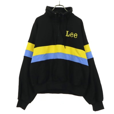Lee リー ブランドロゴ 長袖 ハーフジップ トレーナー M ブラック スウェット
