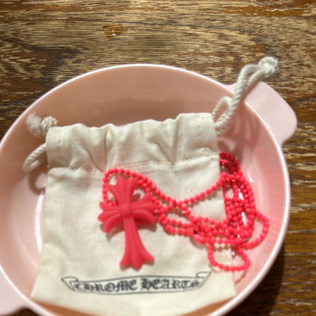 Chrome Hearts Rubber Small CH Cross Silicon Necklace Top Aoyama 20th Anniversary "Pink"