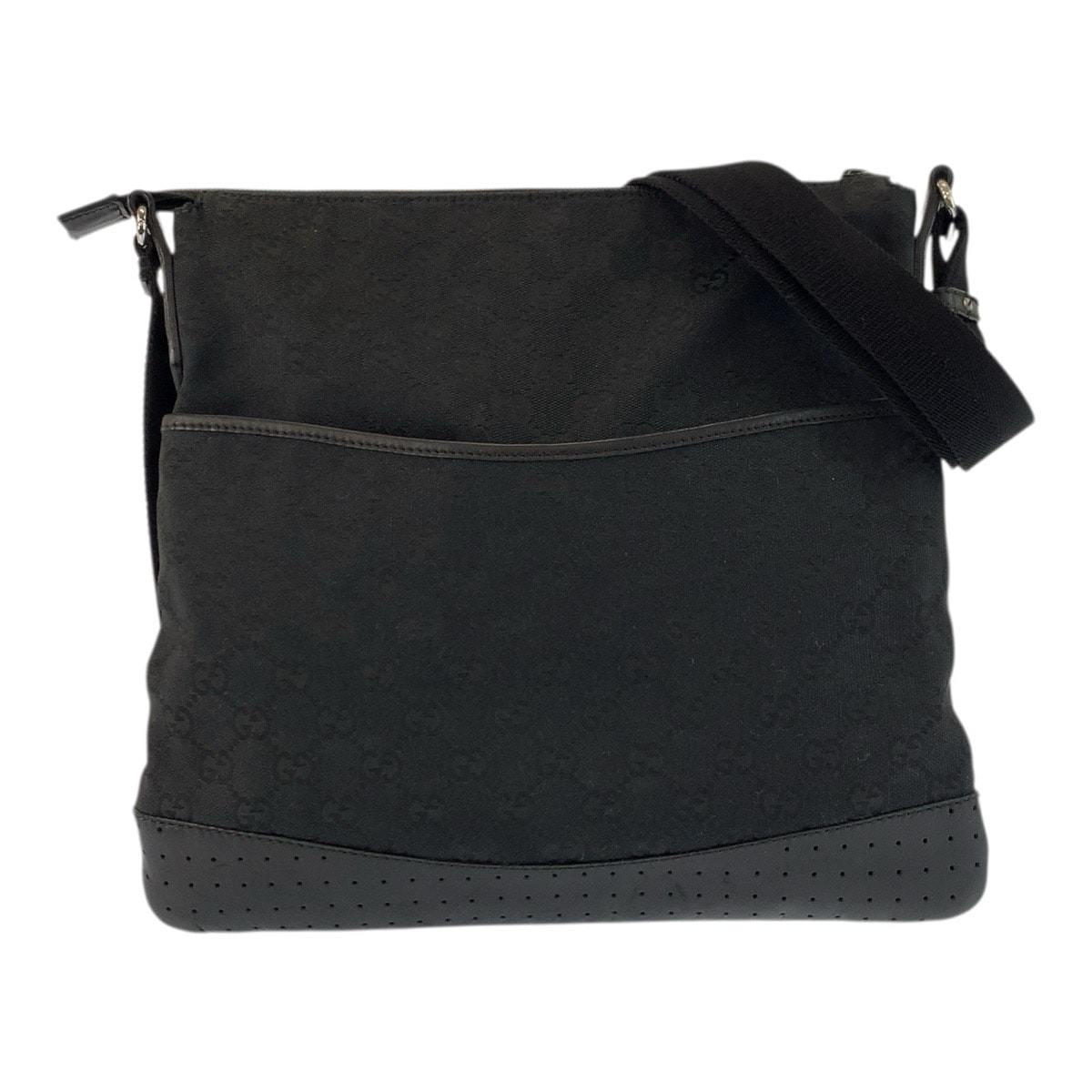 GUCCI グッチ ブラック 黒 シルバー金具 GGキャンバス レザー/ ショルダーバッグ ポシェット 601378 【中古】