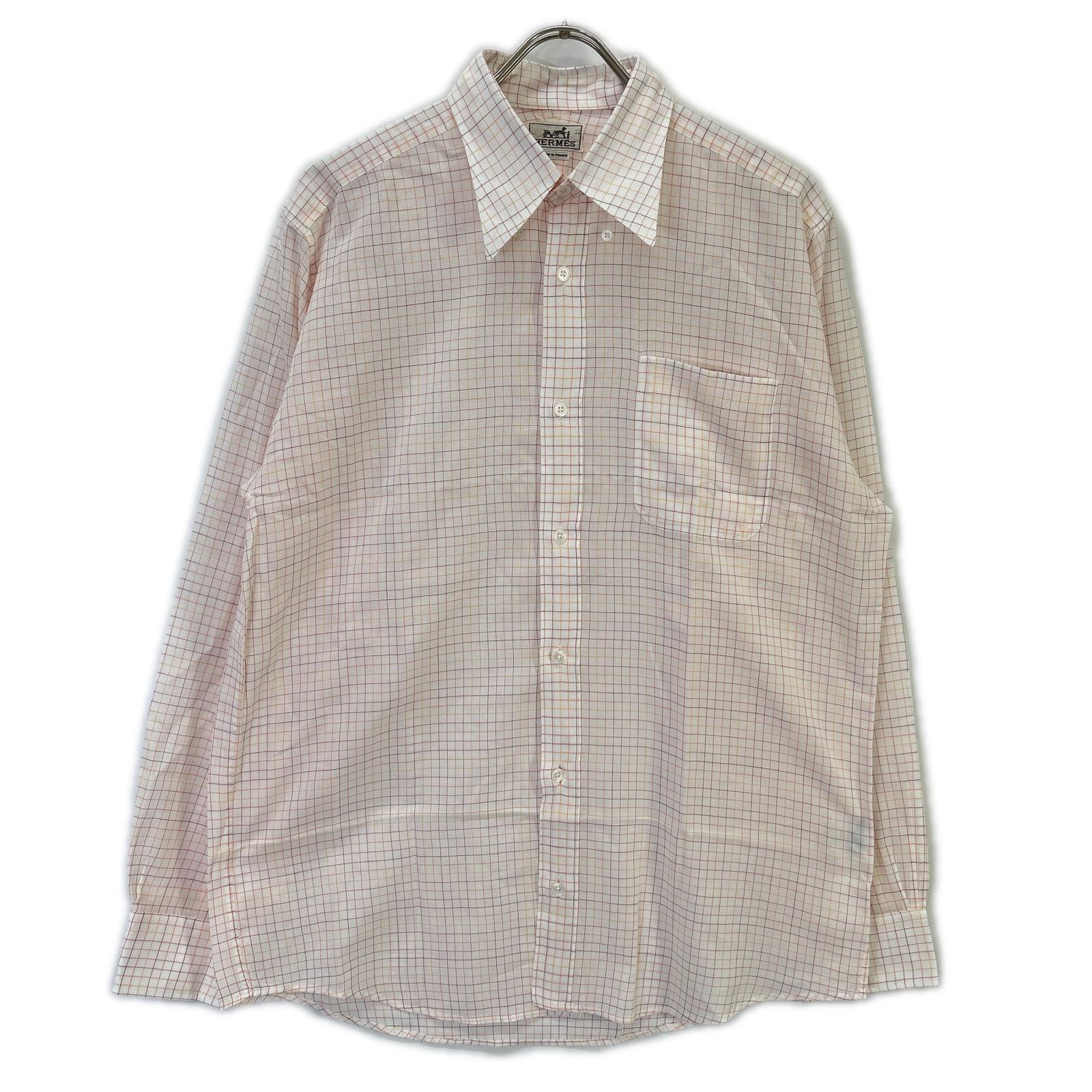 エルメス 【美品/国内正規】チェック セリエボタン 長袖シャツ 40-15 3/4