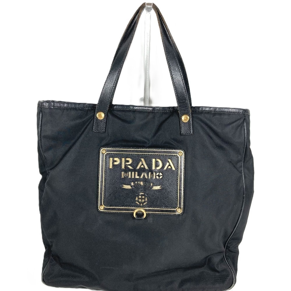 プラダ PRADA ロゴ ハンドバッグ カバン トートバッグ レザー/ナイロン ブラック