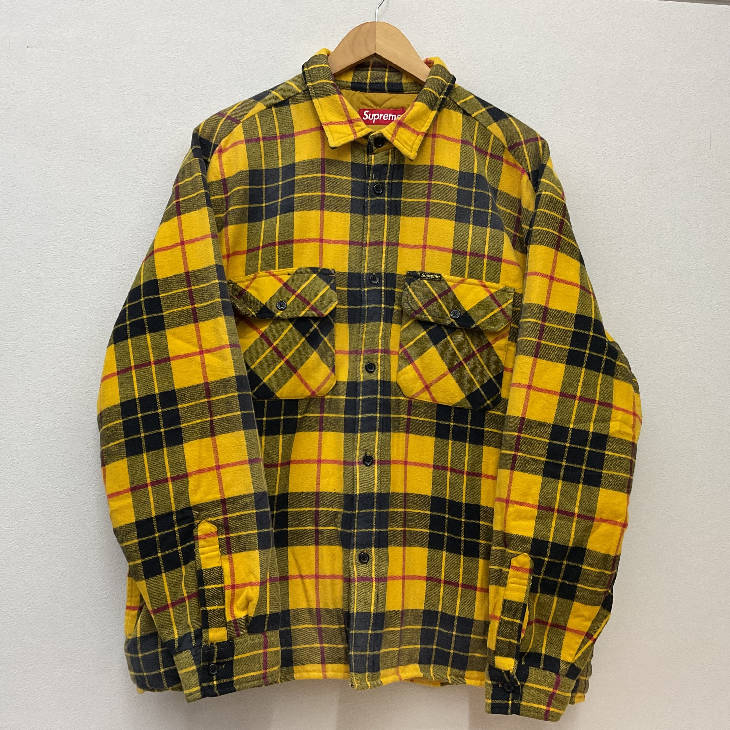Supreme 17AW チェックシャツ Lサイズ　イエロー C (やや傷や汚れあり)】Supreme【シュプリーム】Quilted Plaid Shirt