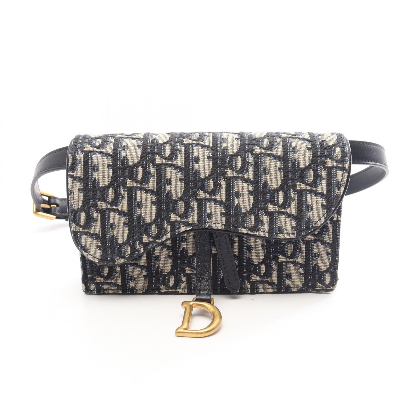 ディオール Dior オブリーク サドル ベルトポーチ ウエストバッグ ボディバッグ バッグ キャンバス レザー レディース ベージュ系 / ネイビー系 【中古】