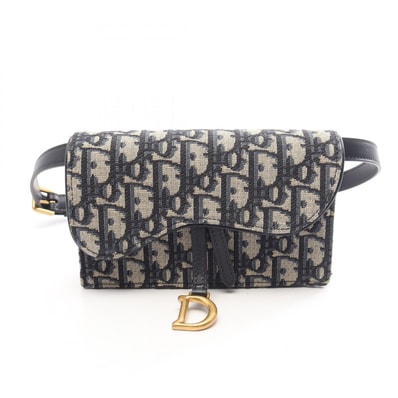 ディオール Dior オブリーク サドル ベルトポーチ ウエストバッグ ボディバッグ バッグ キャンバス レザー レディース ベージュ系 / ネイビー系 【中古】