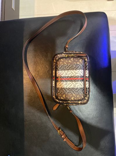 Burberry Monogram E-Canvas Stripe Small Camera Bag "Bridle Brown"