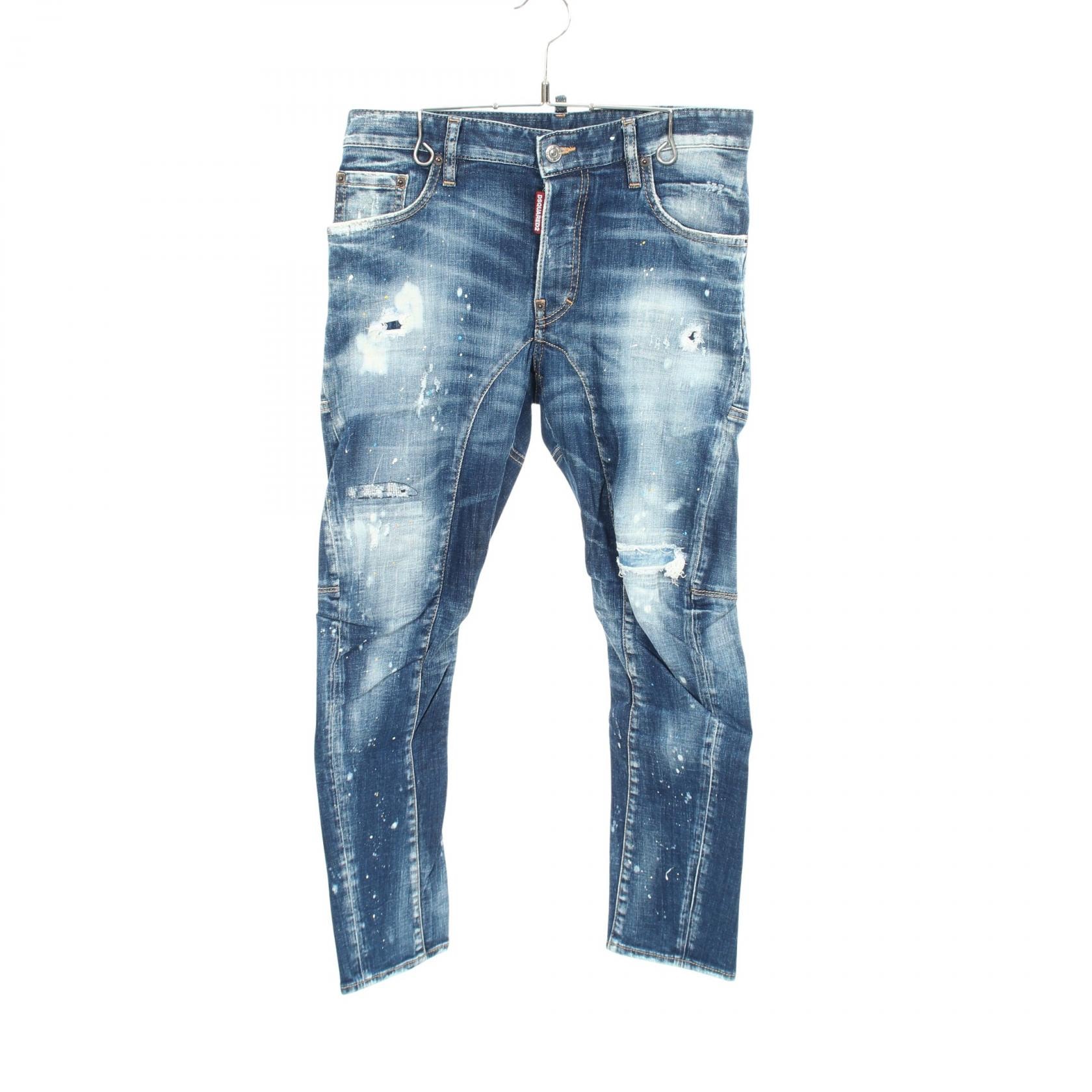 ディースクエアード DSQUARED2 TIDY BIKER JEAN スキニー ダメージ加工 ペイント加工 ボタンフライ デニムパンツ 衣料品 ボトムス コットン メンズ ネイビー系 S74LB0957 【中古】