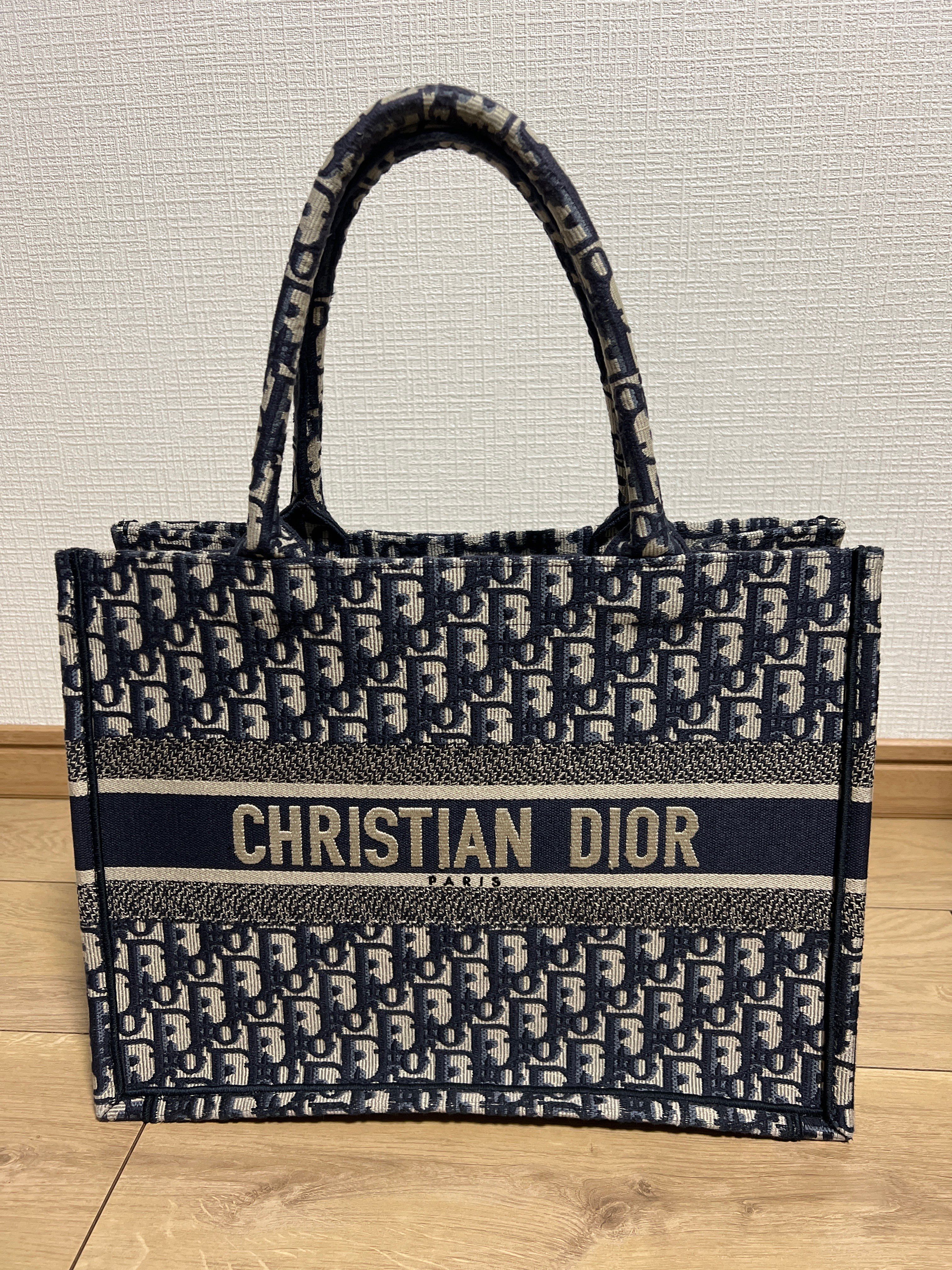 Dior Book Tote Small Bag Oblique Embroidery "Ecru/Blue"