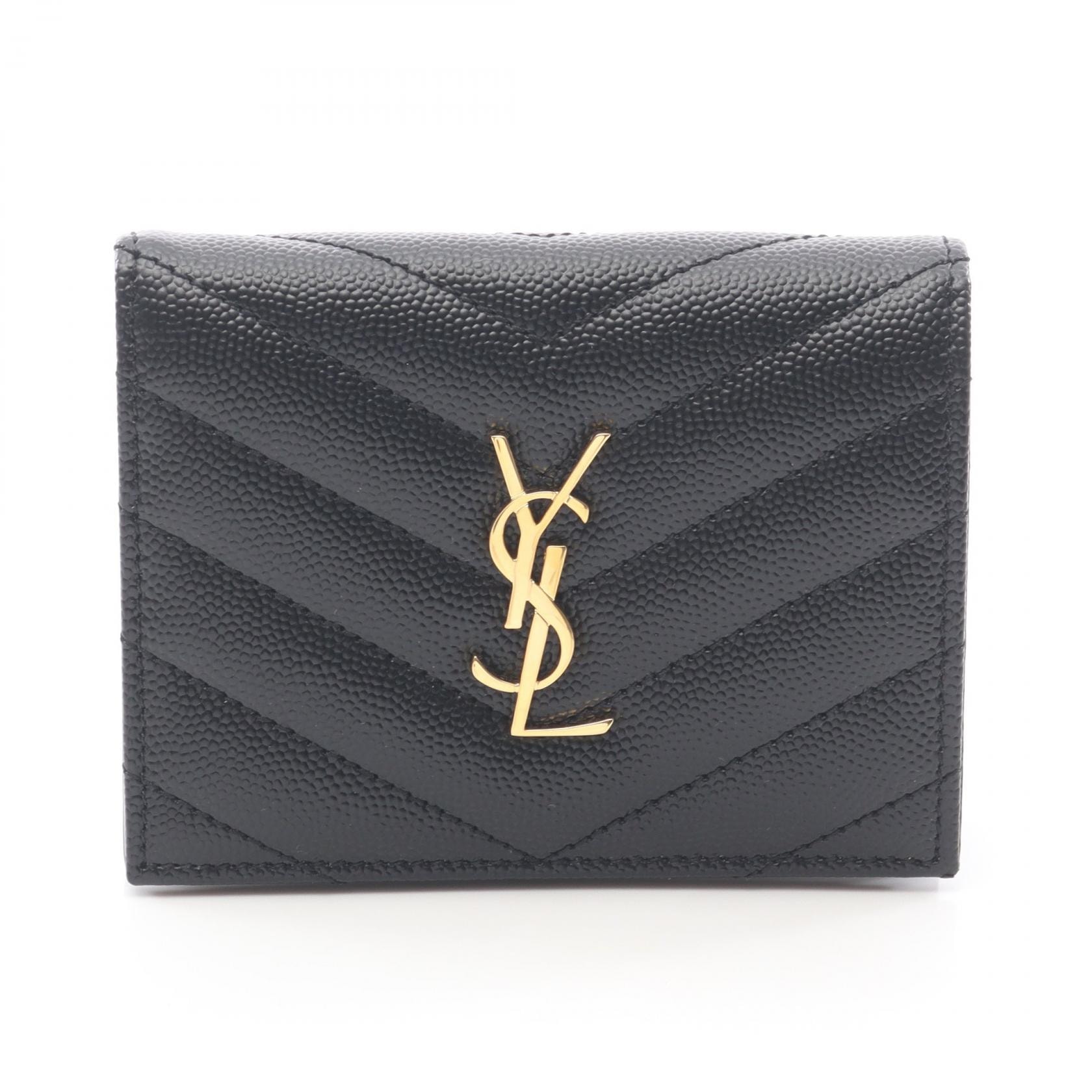 サンローランパリ SAINT LAURENT PARIS モノグラム 二つ折り財布 財布 レザー レディース ブラック系 668290BOWA11000 【新品】