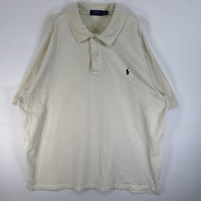 古着 ポロ・ラルフローレン POLO RALPH LAUREN 鹿の子 半袖 ポロシャツ ロゴ 刺繍 大きいサイズ 2ボタン 2XB ホワイト系 無地 メンズ