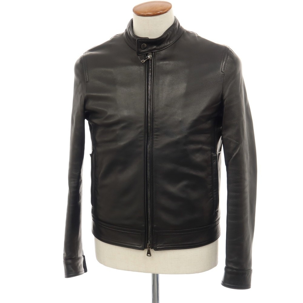 【中古】エンメティ EMMETI JURI LUX ラムスキン レザー シングル ライダースジャケット ブラック【サイズ48】【メンズ】