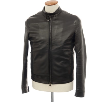 【中古】エンメティ EMMETI JURI LUX ラムスキン レザー シングル ライダースジャケット ブラック【サイズ48】【メンズ】