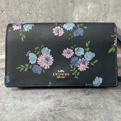 【COACH】コーチ ホースキャリッジ フローラル 花柄 ショルダーバッグ ネイビー クロスボディ 斜め掛け シグネチャー PVC ワンショルダー
