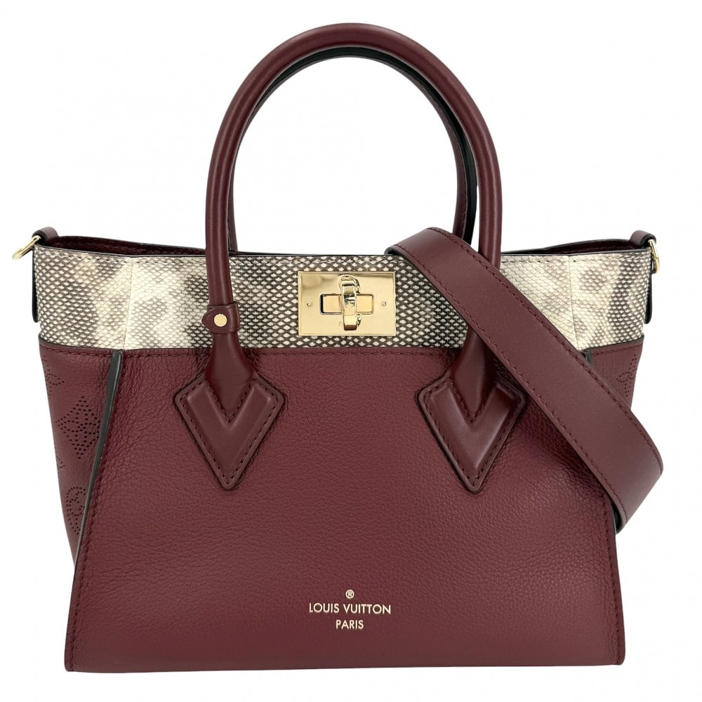 LOUIS VUITTON ルイヴィトン 2WAY オンマイサイド PM ハンドバッグ ショルダーバッグ M22911 レザー  パイソン   レッド 赤 ゴールド金具 レディース【中古品】