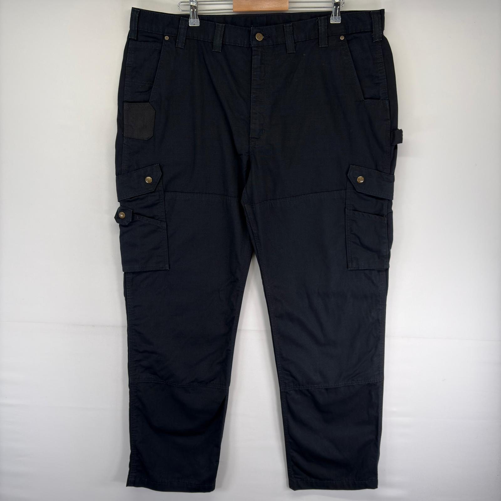 古着 カーハート Carhartt パンツ ワーク カーゴ サイドポケット ワンポイントロゴ ジッパーフライ リップストップ  ブラック系 メンズ