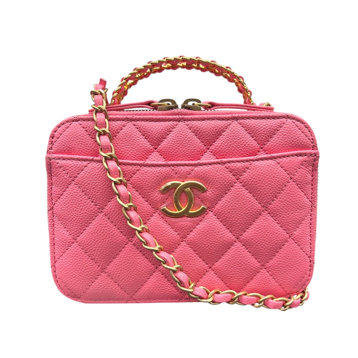 CHANEL 希少 展示品級 美品 シャネル マトラッセ 2way トップハンドル バニティ チェーンショルダーバッグ AS3222 キャビアスキン レザー  ポシェット ロゴ ココマーク ハンドバッグ SAランク 鑑定済 中古