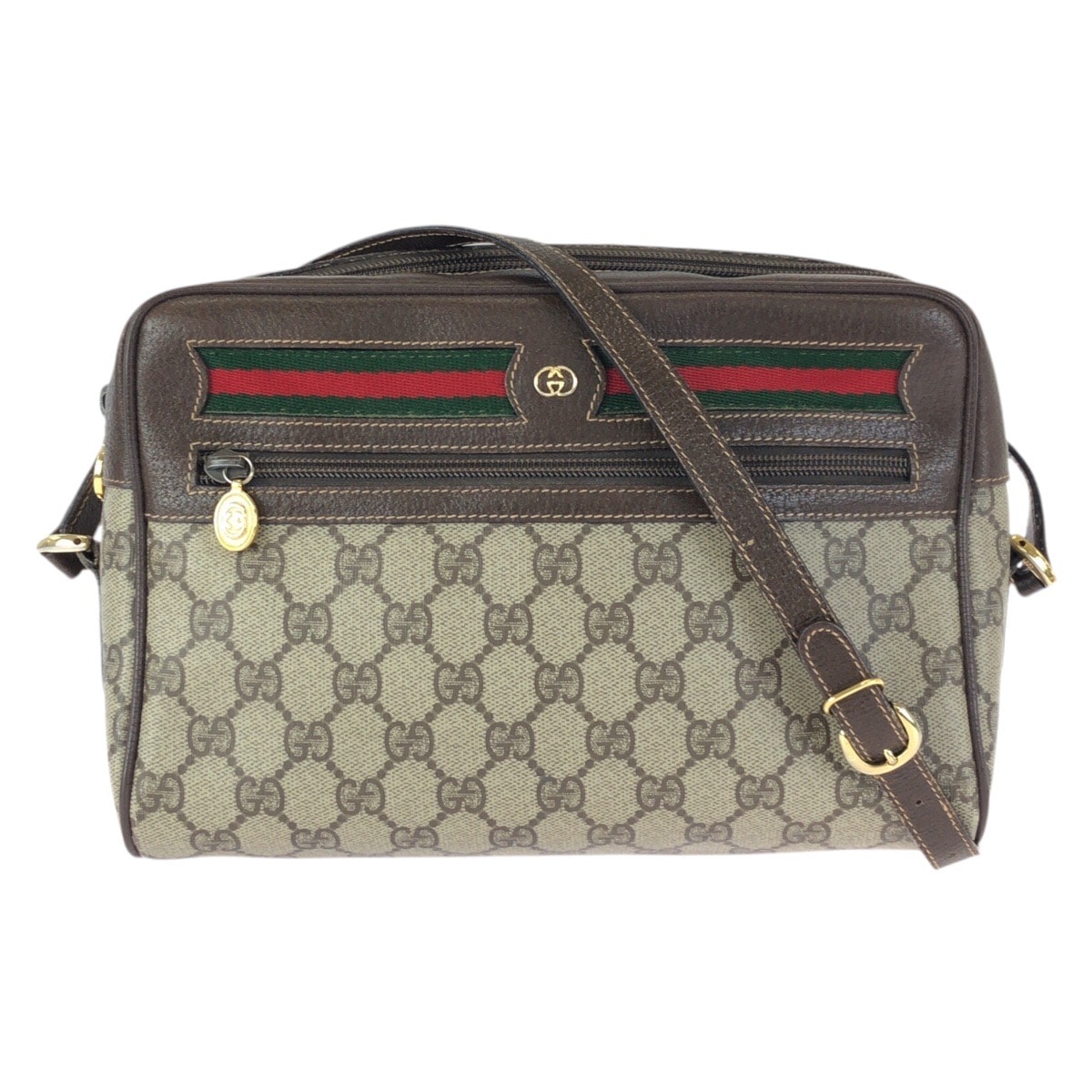 美品 GUCCI グッチ ヴィンテージ オールドグッチ シェリーライン ベージュ ブラウン ゴールド金具 GGスプリームキャンバス ショルダーバッグ 603206 【中古】
