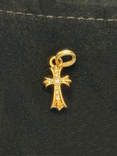 Chrome Hearts 22K CH Cross Baby Fat Charm with Pave Diamond "Yellow Gold"