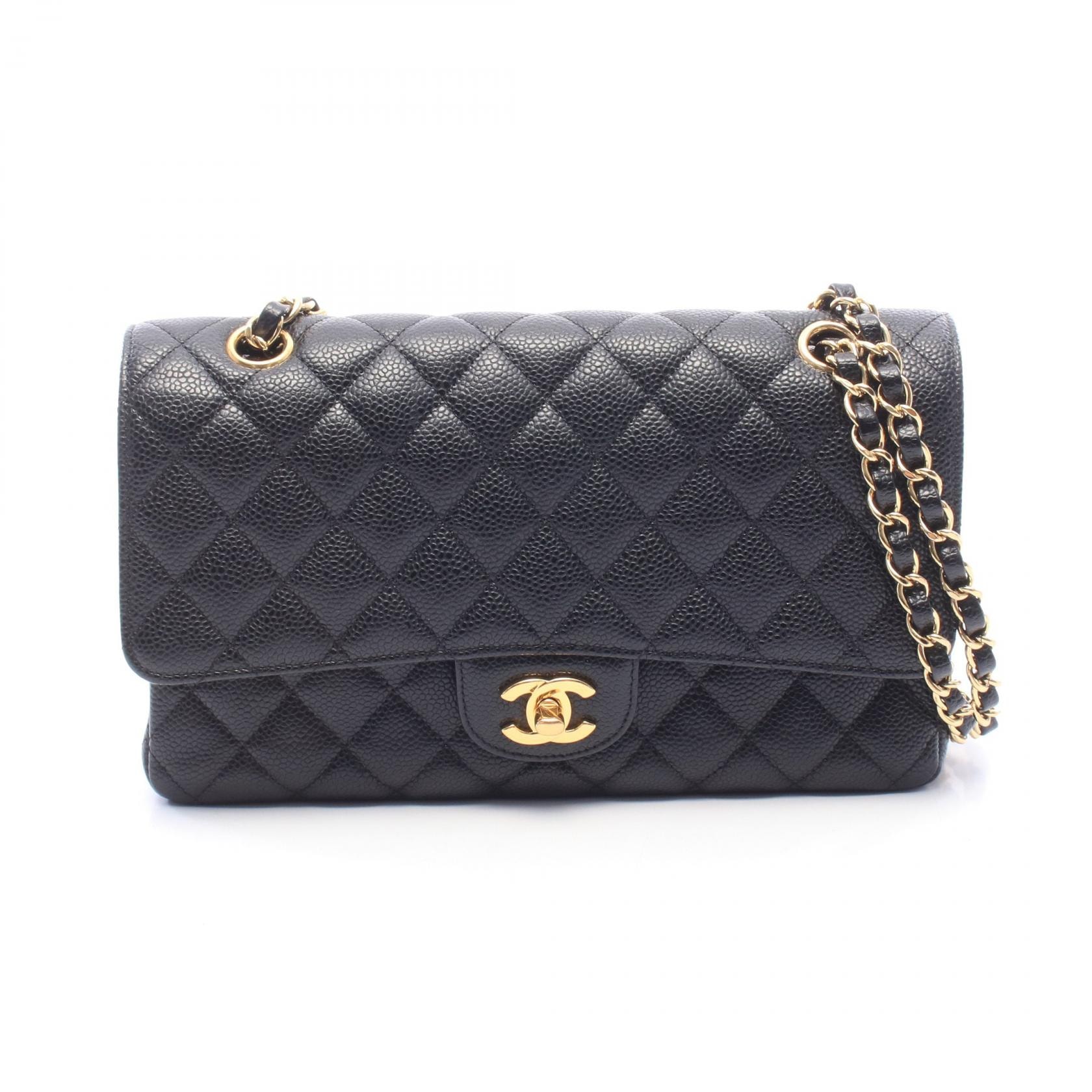 シャネル CHANEL マトラッセ Wフラップ ショルダーバッグ バッグ キャビアスキン(グレインドカーフ) レディース ブラック系 A01112 【中古】