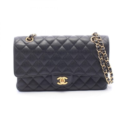 シャネル CHANEL マトラッセ Wフラップ ショルダーバッグ バッグ キャビアスキン(グレインドカーフ) レディース ブラック系 A01112 【中古】