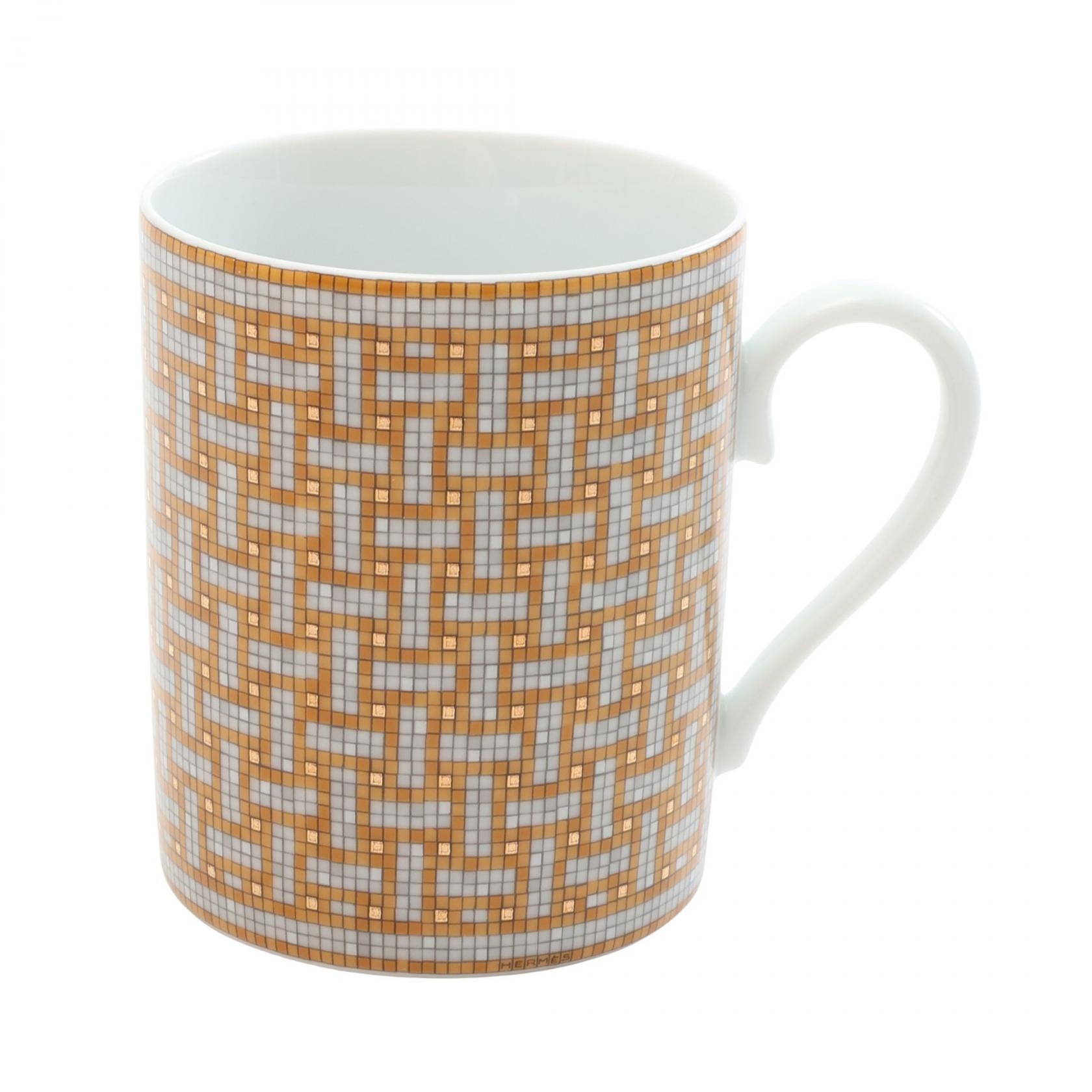 エルメス HERMES H-DECO モザイク24 マグカップ 食器 アクセサリー 陶器 ホワイト メンズ レディース ホワイト系 / イエロー系 【中古】