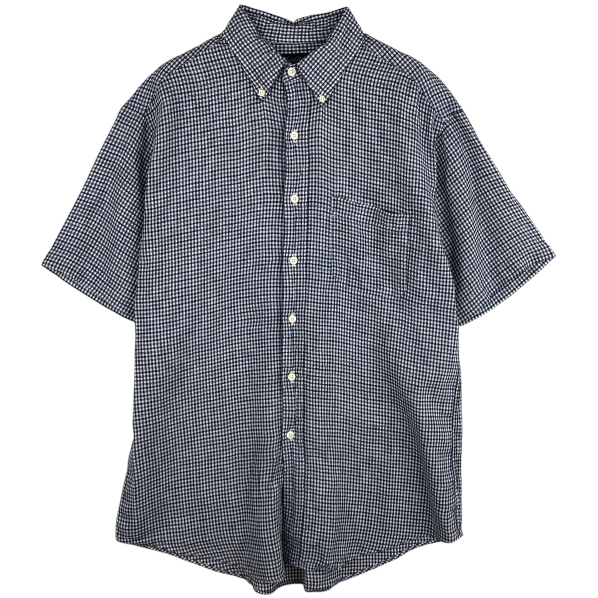 古着 ブルックスブラザーズ Brooks Brothers チェック柄 半袖 リネン ボタンダウンシャツ メンズM相当/eaa614523