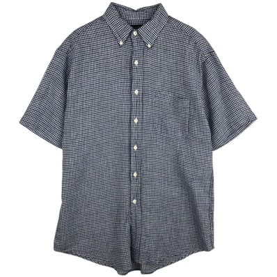 古着 ブルックスブラザーズ Brooks Brothers チェック柄 半袖 リネン ボタンダウンシャツ メンズM相当/eaa614523