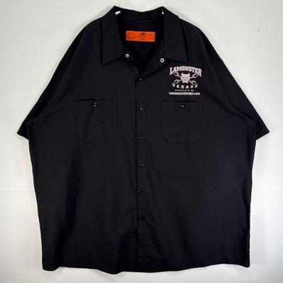 古着 レッドキャップ RED KAP 半袖シャツ ワーク 作業着 胸ポケ 大きいサイズ プリント モーターカルチャー 3XL ブラック 両面プリント メンズ