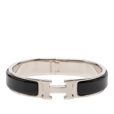 エルメス クリックH PM ブレスレット シルバー ブラック メタル エナメル レディース HERMES 【中古】