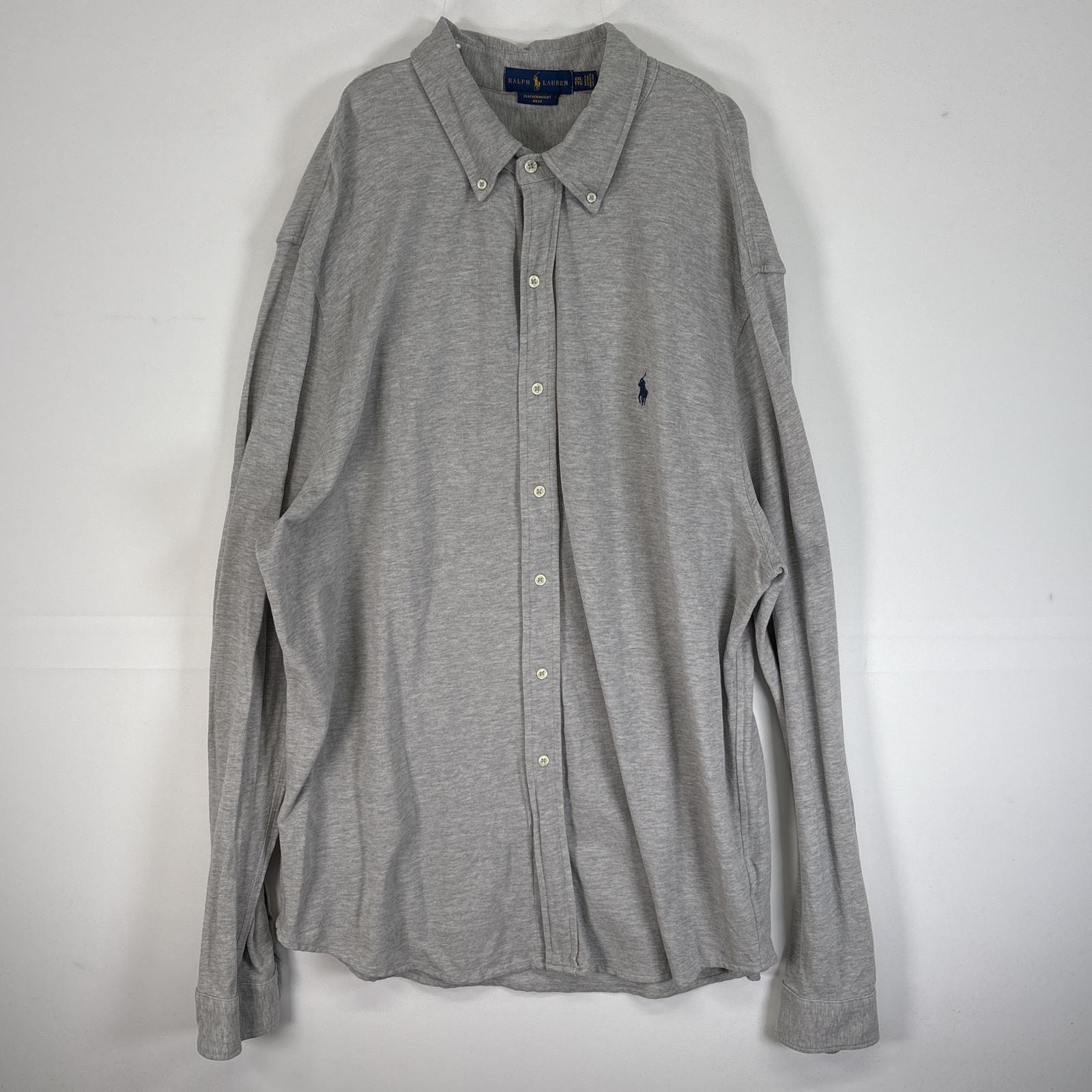 古着 ラルフローレン RALPH LAUREN 長袖シャツ ロゴ 刺繍 ボタンダウン 大きいサイズ FEATHERWEIGHT MESH 14041  グレー 無地 メンズ