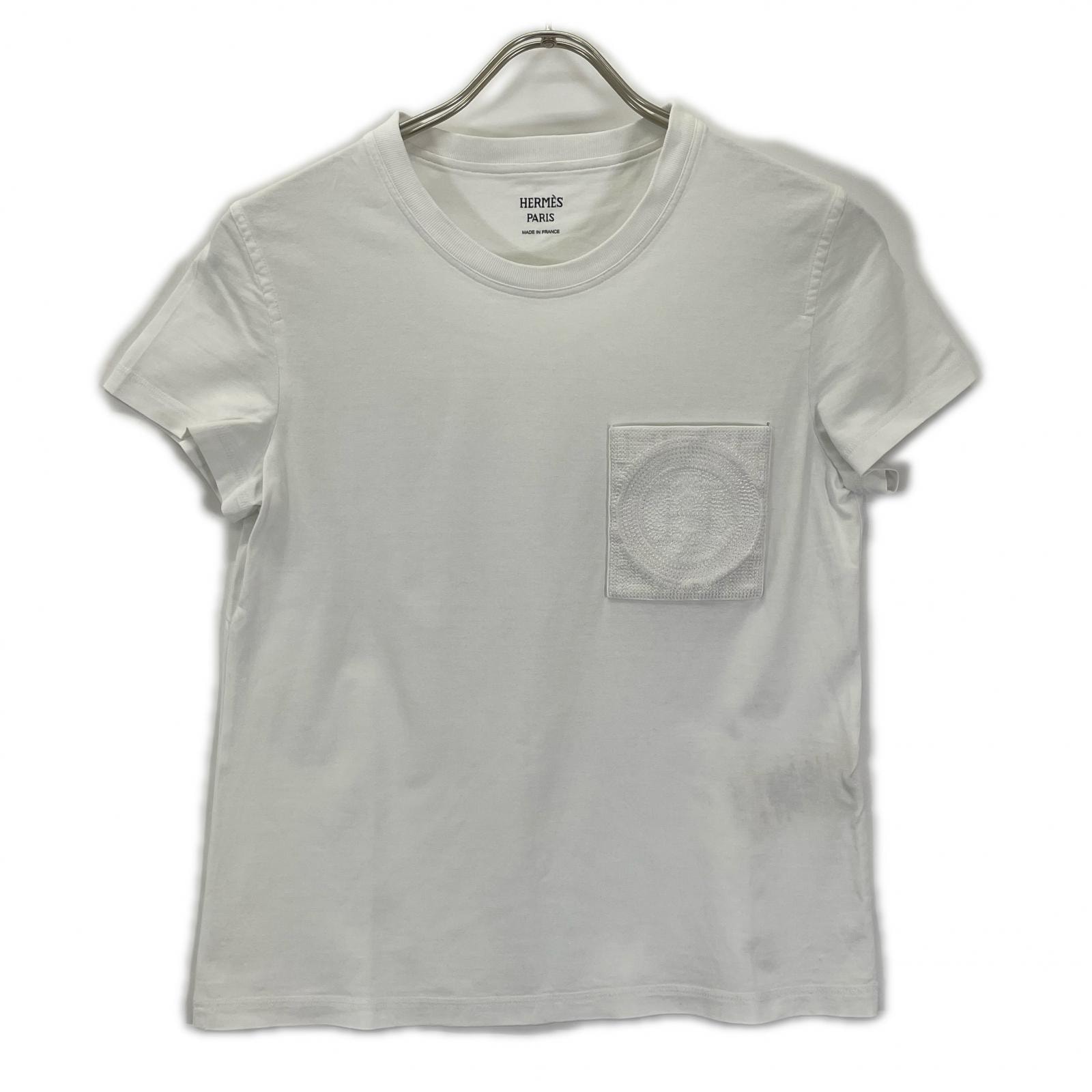 エルメス 3H4614DL ホワイト 23AW モザイク Hロゴ刺繍 Tシャツ 36