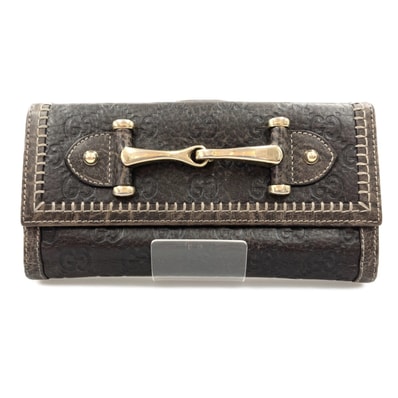 〇〇GUCCI グッチ シマライン ホースビット GG 長財布 224257 ダークブラウン