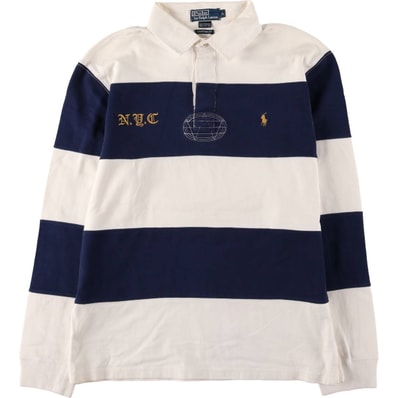 古着 ラルフローレン Ralph Lauren CUSTOM FIT ボーダー柄 長袖 ラガーシャツ メンズL相当/eaa581117