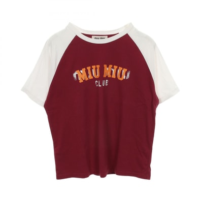 ミュウ ミュウ Miu Miu ロゴプリント 半袖Tシャツ 衣料品 トップス コットン レディース ボルドー系 / ホワイト系 MJN400 【中古】