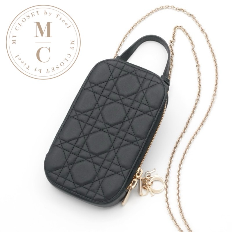 クリスチャンディオール CHRISTIAN DIOR 携帯・スマホアクセサリー ブラック ゴールド レディディオール カナージュ Call'in Dior フォンホルダーフォンケース モバイルポーチ ポシェット