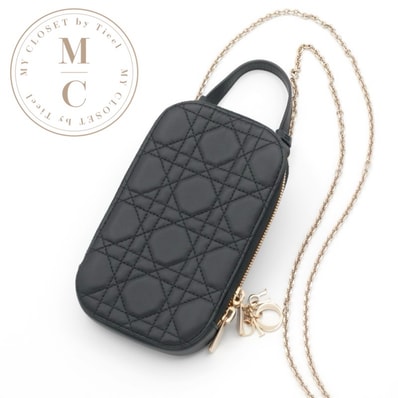 クリスチャンディオール CHRISTIAN DIOR 携帯・スマホアクセサリー ブラック ゴールド レディディオール カナージュ Call'in Dior フォンホルダーフォンケース モバイルポーチ ポシェット