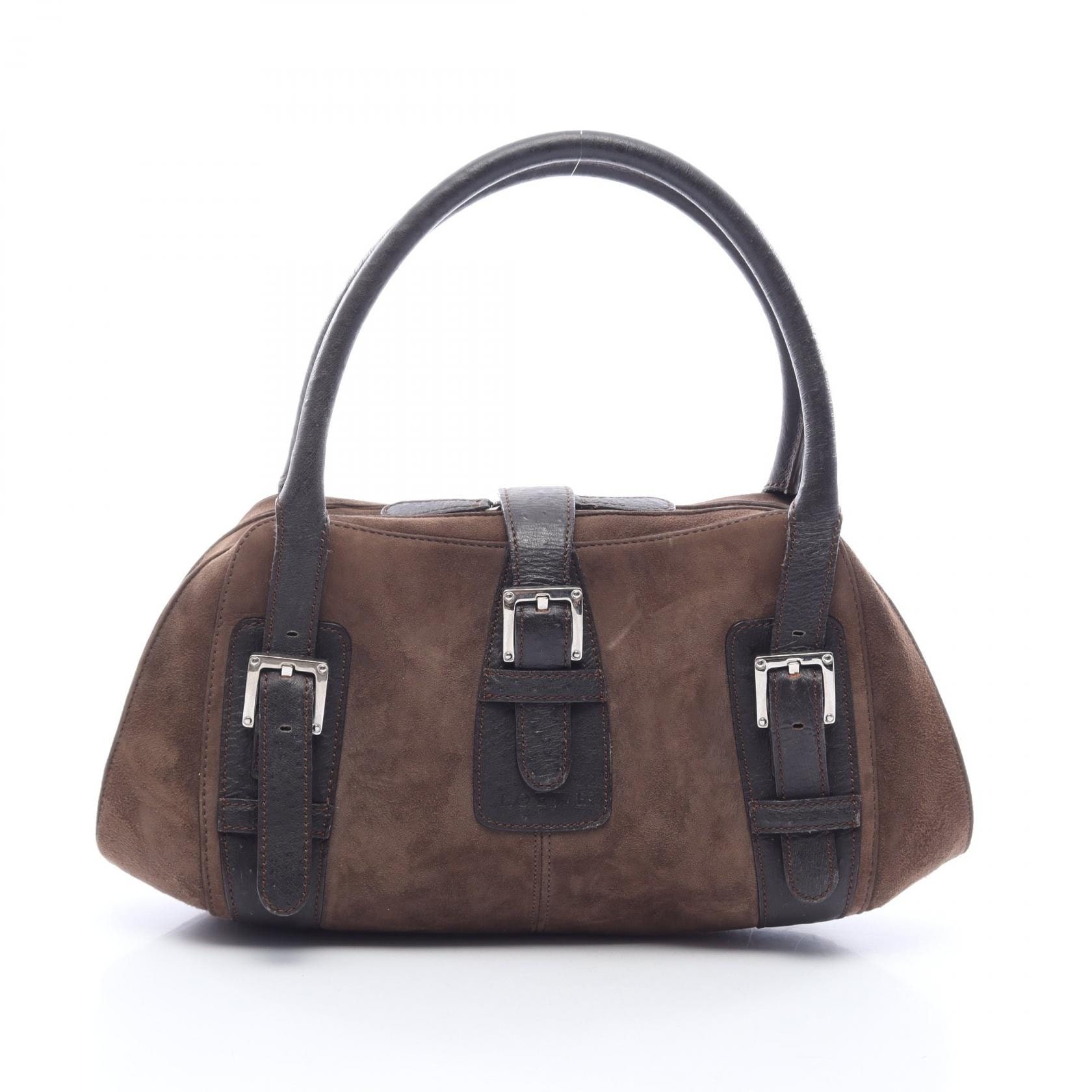 ロエベ LOEWE オーストリッチ型押し ハンドバッグ バッグ スウェード レザー レディース ブラウン系 【中古】