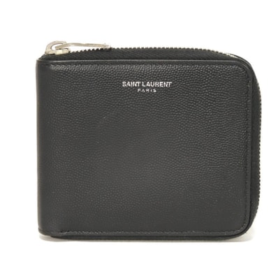 SAINT LAURENT PARIS サンローランパリ イースト ウエスト ジップウォレット グレイン パウダー ラウンドファスナー 札入れ カードケース コインケース ロゴ 箔押し ブラック 二つ折り財布 418984