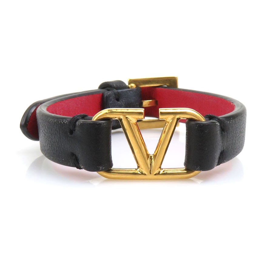 ヴァレンティノ ガラヴァーニ Valentino Garavani ブレスレット レザー ブラック レディース【中古】 56480a
