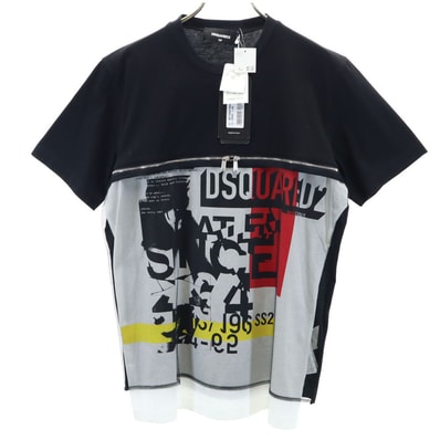 未使用 DSQUARED2 ディースクエアード イタリア製 半袖 メッシュ レイヤード Tシャツ XS ブラック