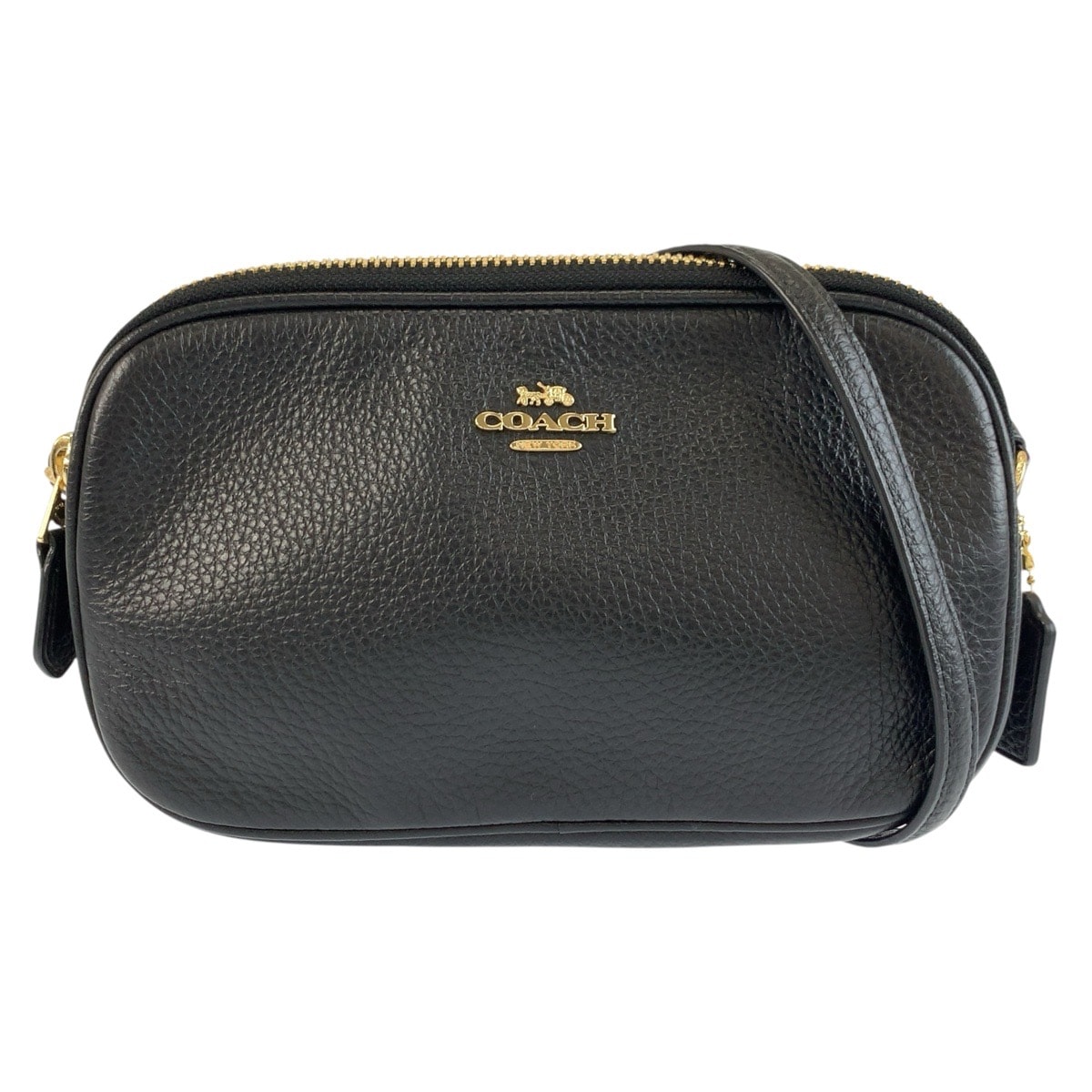 COACH コーチ ブラック 黒 ゴールド金具 レザー ショルダーバッグ ポシェット 1-0296112 【中古】