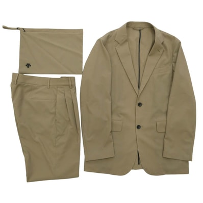 DESCENTE デサント 7720J191 7720P191 ウォッシャブル ワッフル パッカブル ストレッチ セットアップ テーラージャケット スラックス パンツ スーツ ベージュ系 L【中古】
