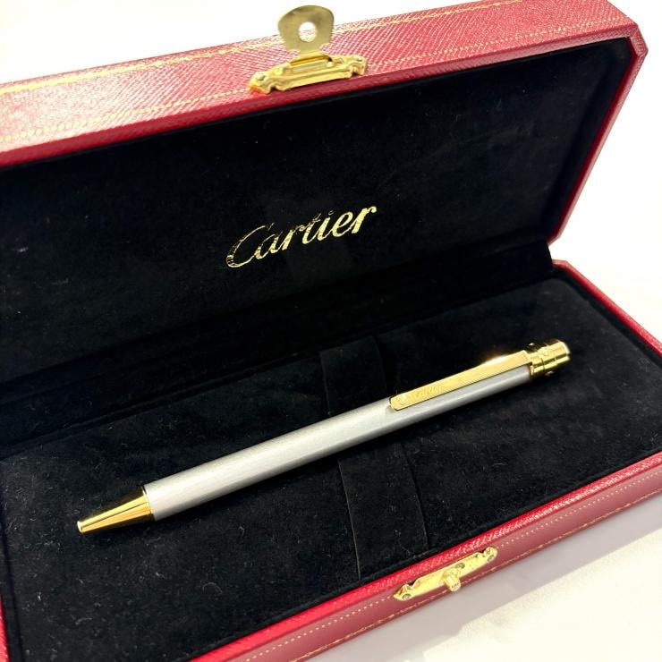 Cartier サントス ドゥ カルティエ ボールペン OP000380 ツイスト式  スティールカラー ゴールド シルバー【鑑定済み】正規品