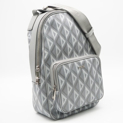 美品 Dior ディオール CDダイヤモンド ライダー ミニ スリングバッグ ボディバッグ 1ESBO038CDP ボディバッグ グレー コーティングキャンバス レザー メンズ