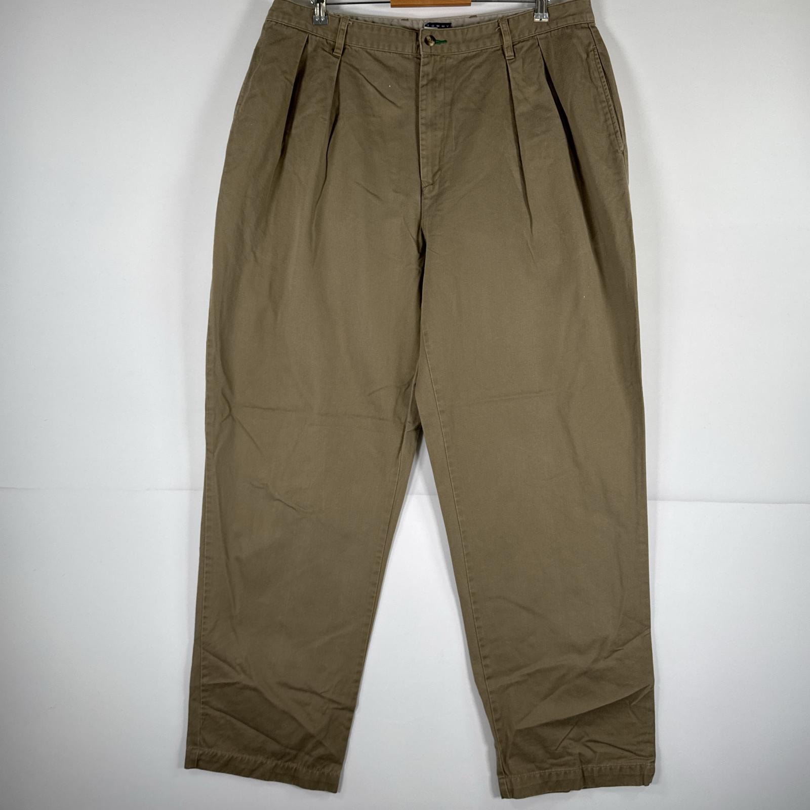 古着 トミーヒルフィガー TOMMY HILFIGER チノパンツ コットン テーパード 大きいサイズ ワンポイント w40 L35 ベージュ メンズ