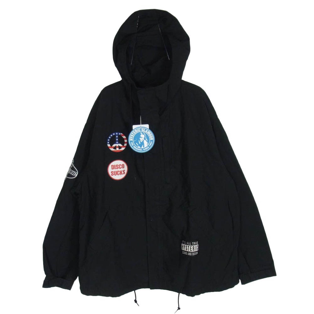 HYSTERIC GLAMOUR ヒステリックグラマー 26AW 02263AB12 DISCO SUCKS ワッペン フーデット ジップアップ ミリタリー ジャケット ブラック系 L【極上美品】【中古】