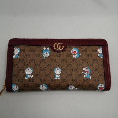 GUCCI x Doraemon GG Supreme Canvas Zip Around Wallet "Beige/Ebony/Cherry Red"